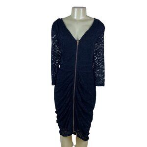 City Chic Womens Black Lace Ruched Midi Dress Zipper Detail Formal Size S/16